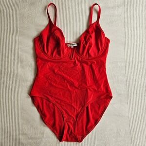 Popilush Red Corset Style Bodysuit Swimsuit V Neck Shapewear Plus XXL